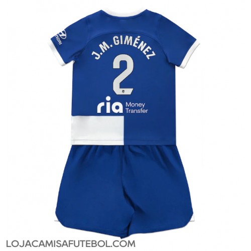 Camisa de Futebol Atletico Madrid Jose Gimenez #2 Equipamento Secundário Infantil 2023-24 Manga Curta (+ Calças curtas)